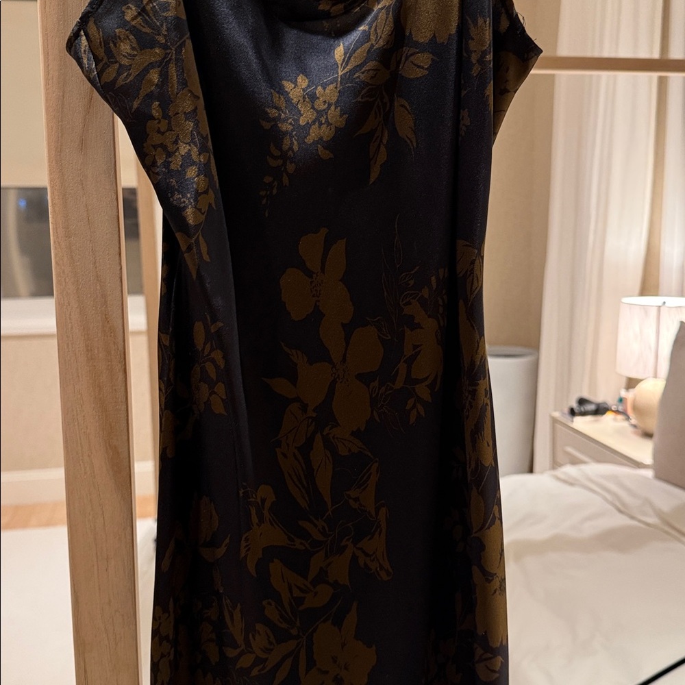 Silk Black Brown Floral Slip Dress - Picture 2 of 7